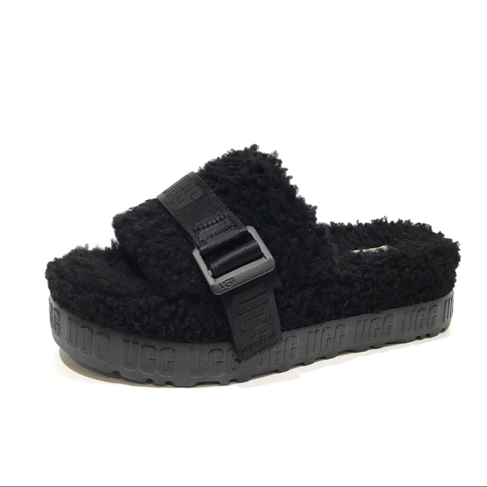UGG Fluffita Flatform Slides Slippers -Black Fur -US 7 -NEW